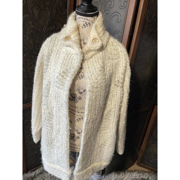 P.G.E Mohair Blend‎ Ivory Knit Cardigan Sweater Women's Size L - Picture 6 of 7